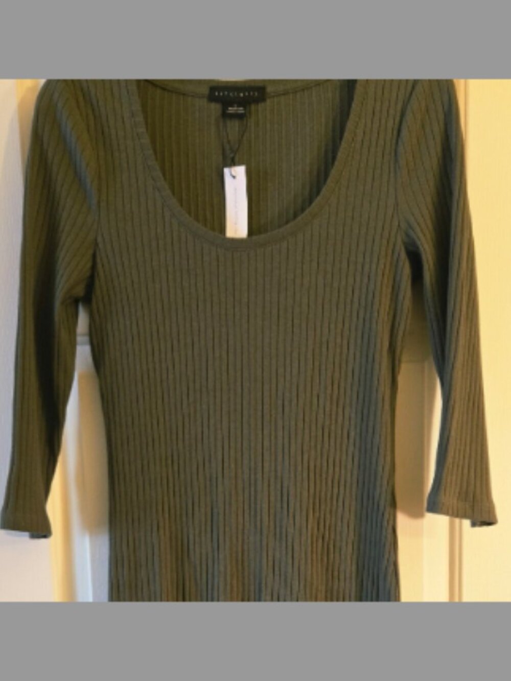 Sanctuary Olive Ribbed Knit 3/4 Sleeve Side Slit Maxi Dress